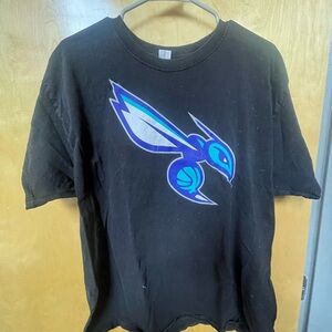 Hanes Black Tee with Blue and Purple Charlotte Hornets Graphic